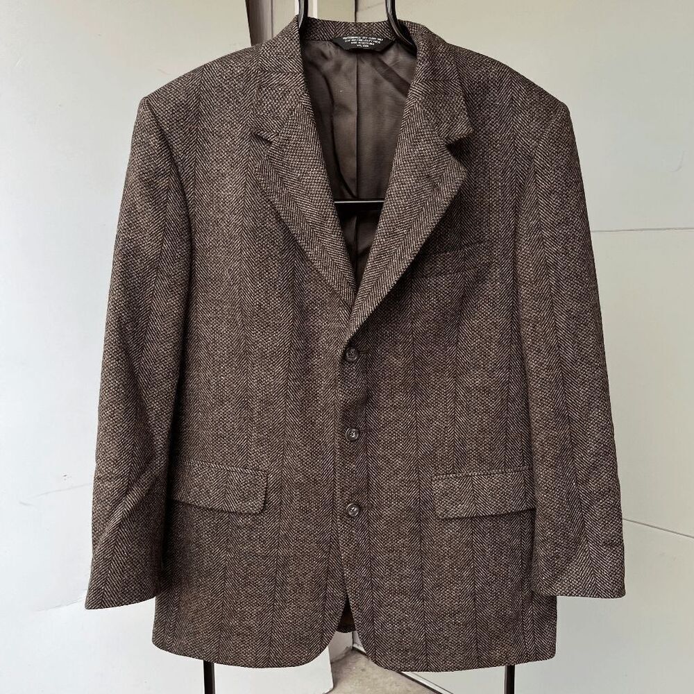 Vintage 80s/90s John Alexander Brown Wool Herringbone Tweed Blazer Jacket - 40